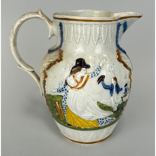 538 - A PRATT WARE STYLE JUG, 

16cm H