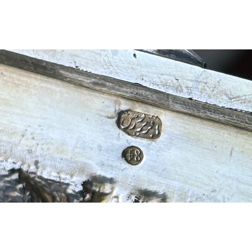 154 - AN ANTIQUE PERSIAN SILVER BOX HAND CHASED REPOUSSE WITH FLOWERS AND BIRDS OF PARADISE, 

Hallmarked ... 