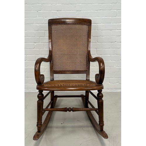 425 - A 19TH CENTURY ROCKING CHAIR WITH CANED BACK AND SEAT, 

92cm x 72cm x 53cm