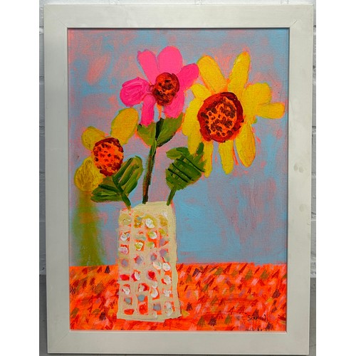 260 - AN OIL ON CANVAS PAINTING DEPICTING FLOWERS, 

39cm x 28cm