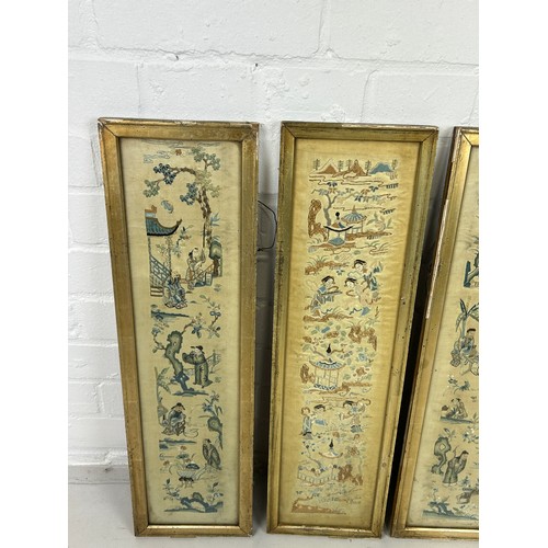 81 - A SET OF FOUR CHINESE QING DYNASTY SILK PANELS ALONG WITH ANOTHER SIMILAR (5) 

Framed and glazed. 
... 