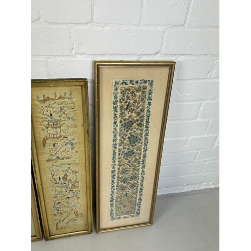 81 - A SET OF FOUR CHINESE QING DYNASTY SILK PANELS ALONG WITH ANOTHER SIMILAR (5) 

Framed and glazed. 
... 