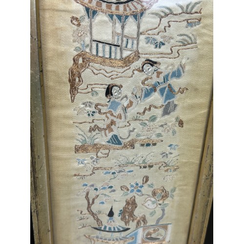 81 - A SET OF FOUR CHINESE QING DYNASTY SILK PANELS ALONG WITH ANOTHER SIMILAR (5) 

Framed and glazed. 
... 