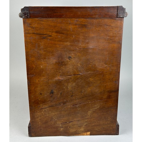 458A - A 19TH CENTURY ROSEWOOD TABLE TOP CABINET WITH GLAZED FRONT AND THREE DRAWERS WITH CAMPAIGN HANDLES