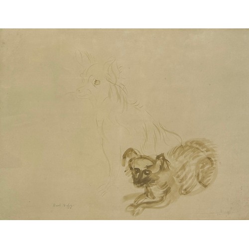 198 - RAOUL DUFY (FRENCH 1877-1953): A WATERCOLOUR ON PAPER TITLED 'DEUX CHIENS', 

64cm x 48.5cm 

Signed... 