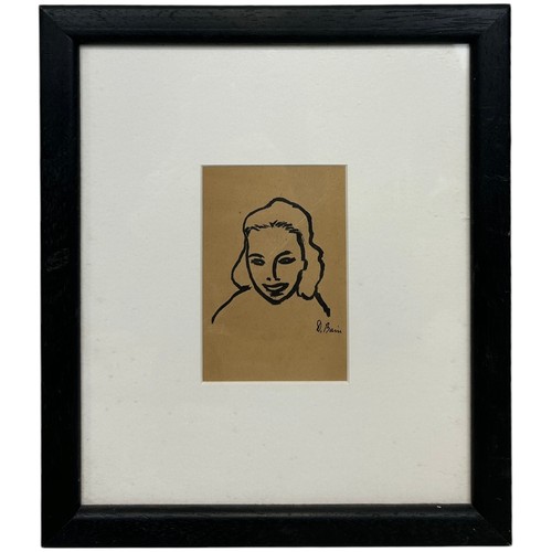 353 - DONALD BAIN (SCOTTISH 1904-1979): A PEN ON PAPER DRAWING OF A LADY'S HEAD AND SHOULDERS, 

11cm x 8c... 