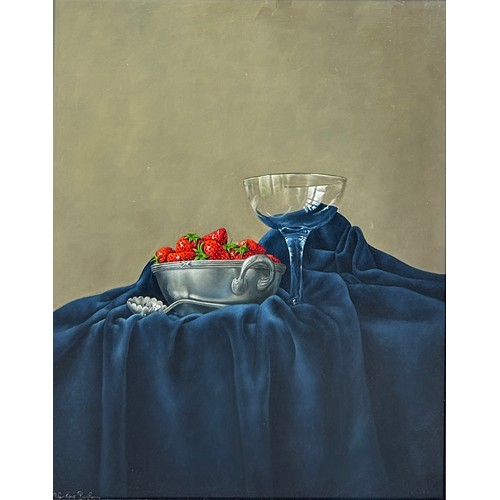 199 - BARBARA VANHOVE (BELGIAN B.1974): AN OIL PAINTING ON PANEL TITLED 'STRAWBERRIES IN A PEWTER BOWL', 
... 