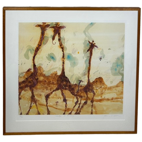 378 - JOHN OLSEN (AUSTRALIAN 1928-2023): A LIMITED EDITION PRINT TITLED 'GIRAFFES AT MT KENYA', 

Limited ... 