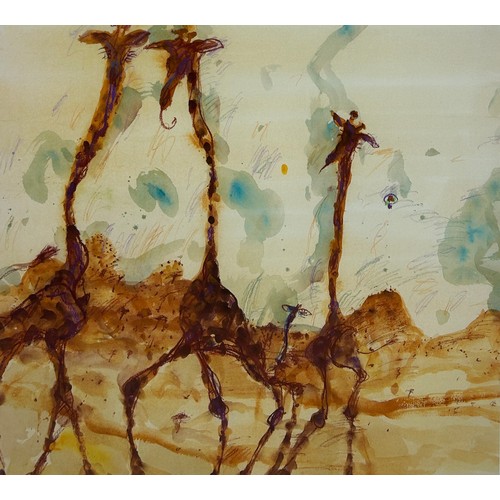 378 - JOHN OLSEN (AUSTRALIAN 1928-2023): A LIMITED EDITION PRINT TITLED 'GIRAFFES AT MT KENYA', 

Limited ... 