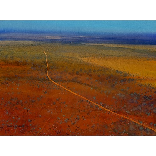 332 - BEN SHEARER (AUSTRALIAN BORN 1941): A WATERCOLOUR PAINTING ON PAPER TITLED 'THE ROAD TO THE NIGHT', ... 