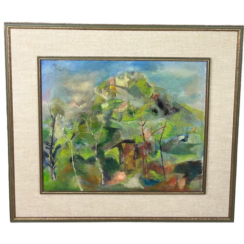 204 - A LARGE OIL ON CANVAS PAINTING DEPICTING AN. ABSTRACT LANDSCAPE COMPOSITION, 

Signed indistinctly b... 