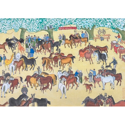 324 - A WATERCOLOUR PAINTING ON PAPER DEPICTING A MONGOLIAN SCENE WITH HORSES, 

50cm x 33cm 

Mounted in ... 