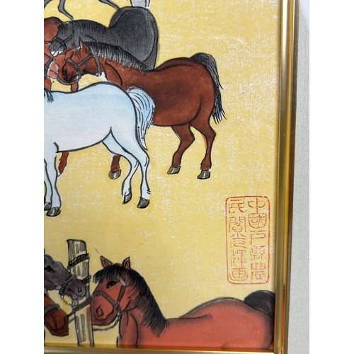 324 - A WATERCOLOUR PAINTING ON PAPER DEPICTING A MONGOLIAN SCENE WITH HORSES, 

50cm x 33cm 

Mounted in ... 