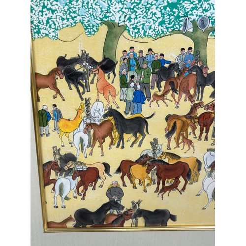 324 - A WATERCOLOUR PAINTING ON PAPER DEPICTING A MONGOLIAN SCENE WITH HORSES, 

50cm x 33cm 

Mounted in ... 