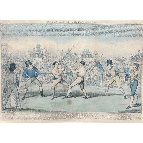 365 - BOXING / PUGILIST INTEREST: GEORGE CRUIKSHANK (1792-1878) A HAND COLOURED ENGRAVING DEPICTING 'THE G... 