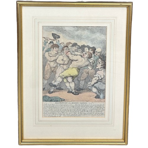 366 - BOXING / PUGILIST INTEREST: THOMAS ROWLANDSON (1756-1827) BOXING ENGRAVING 'DESCRIPTION OF A BOXING ... 