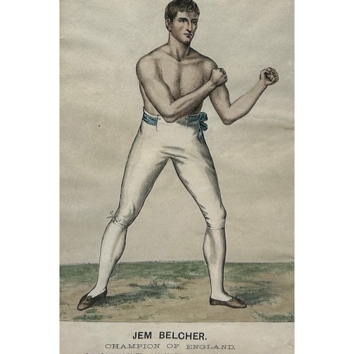 375 - BOXING / PUGILIST INTEREST: TWO HAND COLOURED PRINTS DEPICTING BOXERS JIM BELCHER AND TOM CRIBB (2),... 