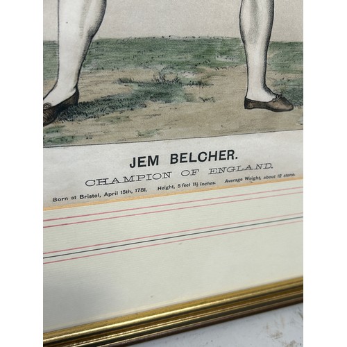 375 - BOXING / PUGILIST INTEREST: TWO HAND COLOURED PRINTS DEPICTING BOXERS JIM BELCHER AND TOM CRIBB (2),... 