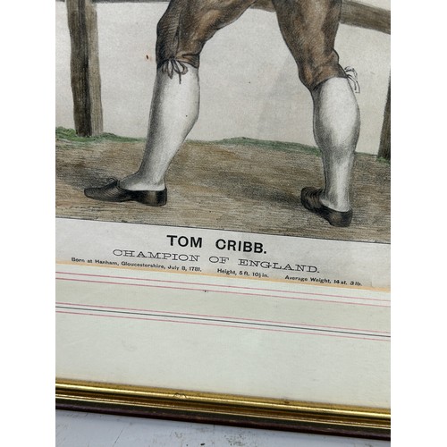 375 - BOXING / PUGILIST INTEREST: TWO HAND COLOURED PRINTS DEPICTING BOXERS JIM BELCHER AND TOM CRIBB (2),... 