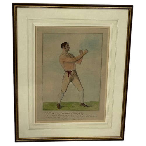 371 - BOXING / PUGILIST INTEREST: A HAND COLOURED ENGRAVING DEPICTING THOMAS SPRING, CHAMPION OF ENGLAND, ... 