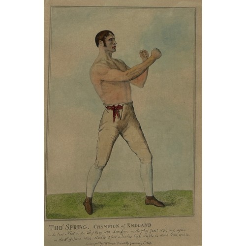 371 - BOXING / PUGILIST INTEREST: A HAND COLOURED ENGRAVING DEPICTING THOMAS SPRING, CHAMPION OF ENGLAND, ... 