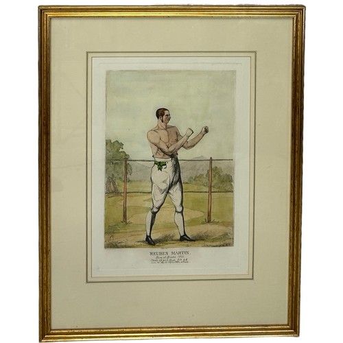 374 - BOXING / PUGILIST INTEREST: A HAND COLOURED ENGRAVING DEPICTING REUBEN MARTIN, 

After J. Jones, and... 