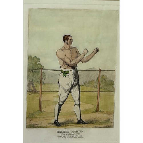 374 - BOXING / PUGILIST INTEREST: A HAND COLOURED ENGRAVING DEPICTING REUBEN MARTIN, 

After J. Jones, and... 