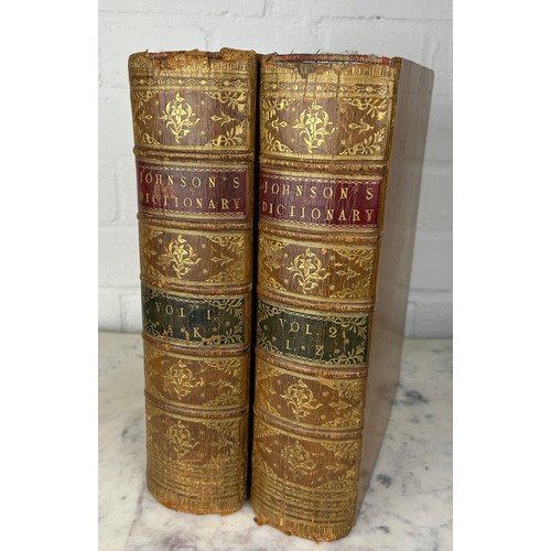 377A - SAMUEL JOHNSON: ENGLISH DICTIONARY 1785 SIXTH EDITION LEATHER BOUND IN TWO VOLUMES (2),