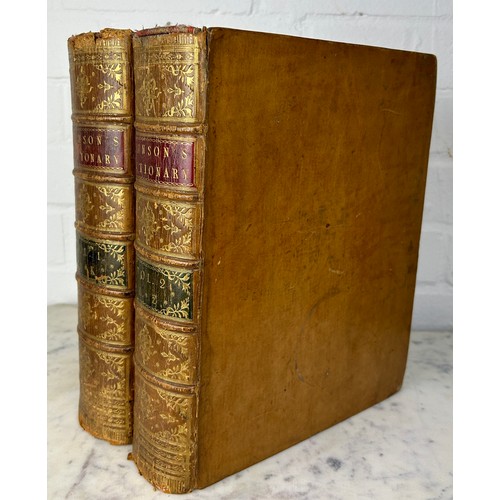 377A - SAMUEL JOHNSON: ENGLISH DICTIONARY 1785 SIXTH EDITION LEATHER BOUND IN TWO VOLUMES (2),