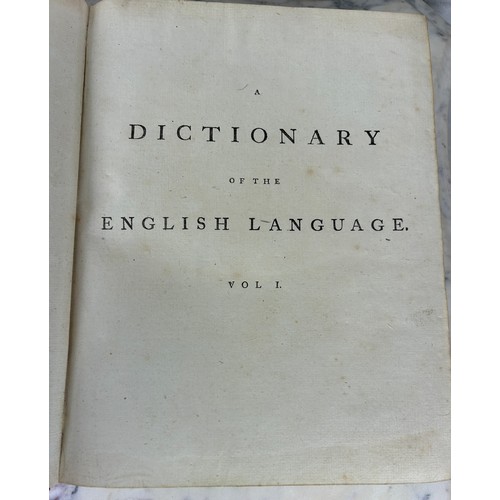 377A - SAMUEL JOHNSON: ENGLISH DICTIONARY 1785 SIXTH EDITION LEATHER BOUND IN TWO VOLUMES (2),