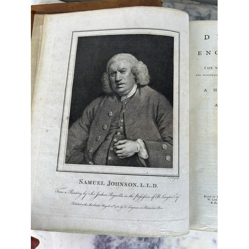 377A - SAMUEL JOHNSON: ENGLISH DICTIONARY 1785 SIXTH EDITION LEATHER BOUND IN TWO VOLUMES (2),