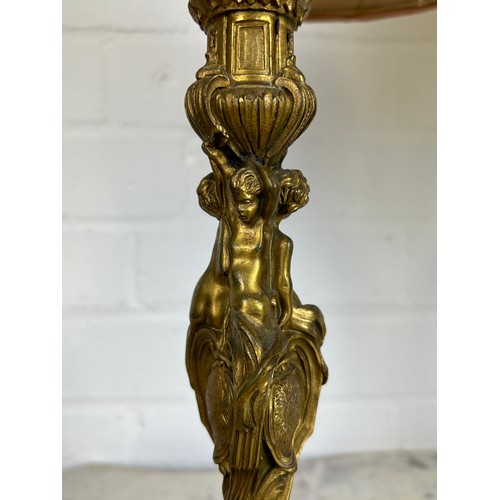 483 - A PAIR OF FRENCH BRONZE CANDLESTICKS AS LAMPS, 

27cm H each. 

With shades.