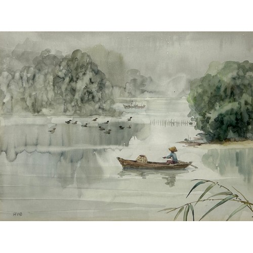 290 - A PAIR OF WATERCOLOURS DEPICTING SOUTH EAST ASIAN VIEWS OF LAKE SCENES, SINGAPORE OR VIETNAM' (2), 
... 