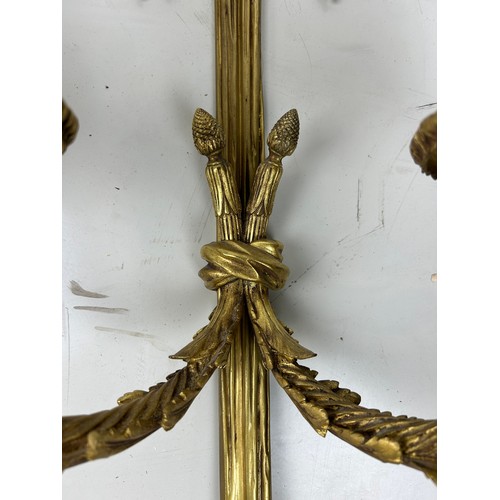 503 - A PAIR OF REGENCY STYLE GILT BRASS WALL SCONCES (2), 

68cm x 33cm