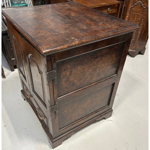 459 - A 19TH CENTURY OAK CABINET, 

Two doors over a single drawer, with shelves.