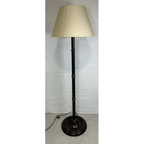 479 - A BLACK LACQUERED CHINOISERIE STANDARD LAMP BY OKA, 

145cm H 

With shade.