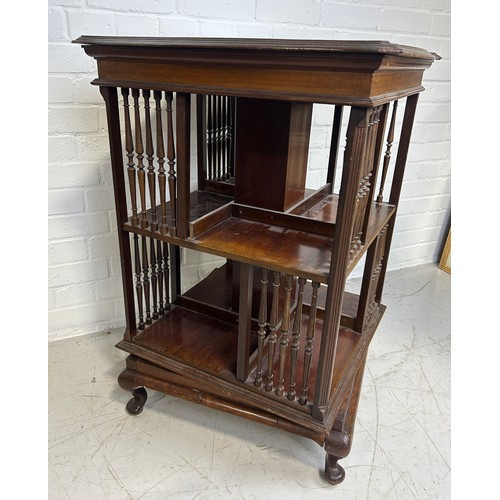 430 - AN EDWARDIAN MAHOGANY TWO TIER REVOLVING BOOKCASE, 

84cm x 60cm x 60cm