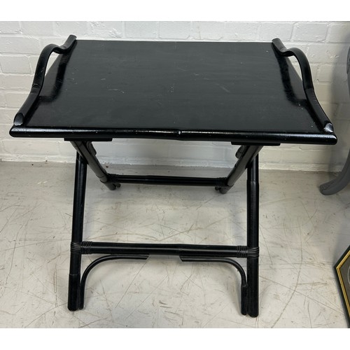 450 - AN EBONISED BUTLERS STAND, 

65cm x 60cm x 50cm