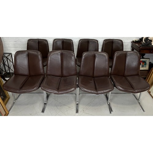 492 - A SET OF EIGHT PIEFF ELEGANZA DINING CHAIRS (8), 

Brown leather chairs and chrome legs.

85cm x 50c... 