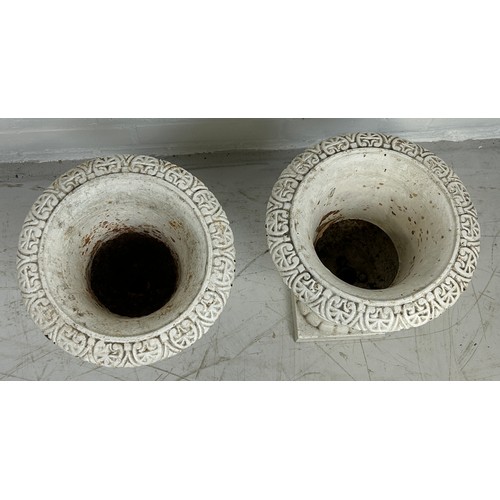 465 - A PAIR OF WHITE PAINTED CAST IRON GARDEN URNS, 

32cm H each