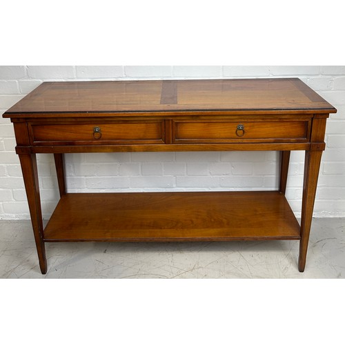 508 - A CHERRYWOOD TWO TIER CONSOLE TABLE WITH TWO DRAWERS, 

120cm x 75cm x 40cm