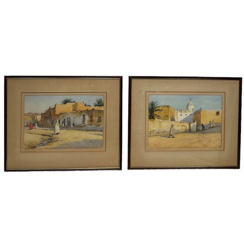 277 - ADOLF CAMPBELL MEYER (1866-1919): A PAIR OF WATERCOLOUR PAINTINGS ON PAPER 'ARAB DESERT VILLAGE SCEN... 