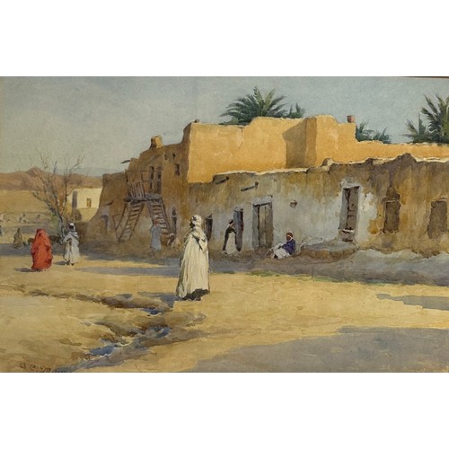 277 - ADOLF CAMPBELL MEYER (1866-1919): A PAIR OF WATERCOLOUR PAINTINGS ON PAPER 'ARAB DESERT VILLAGE SCEN... 