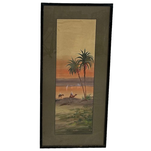 304 - 19TH OR 20TH CENTURY SCHOOL: ARABIAN OR EGYPTIAN CAMEL RIDERS BY THE RIVER NILE, 

48cm x 16cm

Sign... 