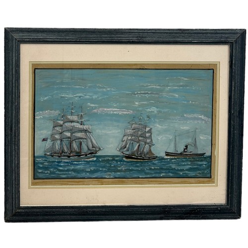 280 - A 20TH ENTURY SEASCAPE WITH SAILING VESSELS AND STEAMBOATS, 

53cm x 33cm

Mounted in a frame and gl... 