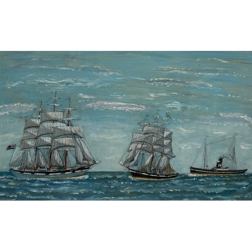 280 - A 20TH ENTURY SEASCAPE WITH SAILING VESSELS AND STEAMBOATS, 

53cm x 33cm

Mounted in a frame and gl... 