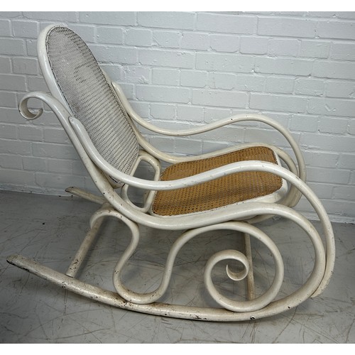 498 - A BENTWOOD ROCKING CHAIR, WHITE PAINTED, 

90cm x 80cm x 44cm