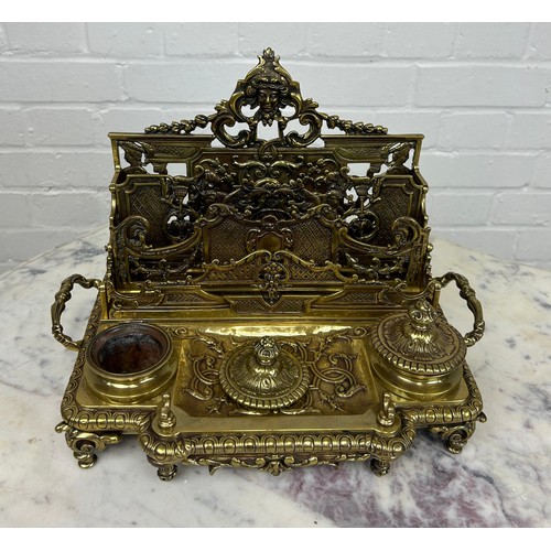 516 - A LOUIS XVI STYLE BRASS INKWELL, 

29cm x 23cm x 23cm