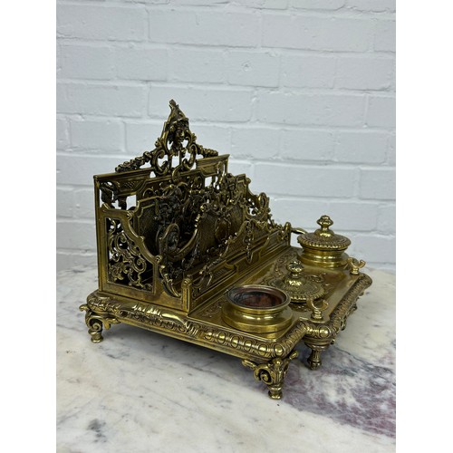 516 - A LOUIS XVI STYLE BRASS INKWELL, 

29cm x 23cm x 23cm