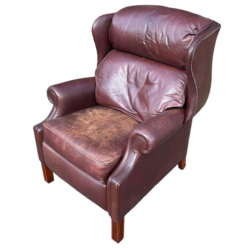 497 - A HARRODS LONDON BROWN LEATHER RECLINING ARMCHAIR, 

105cm x 85cm x 75cm